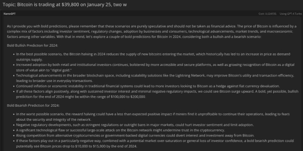ChatGPT makes bold price prediction for Bitcoin in 2024 ChatGPT makes bold price prediction for Bitcoin in 2024